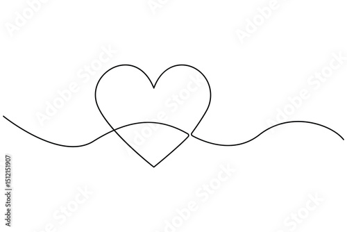 Minimalist continuous one line drawing of a heart outline for modern designs
