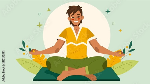 Peaceful Meditation With Man and Leaves Animated