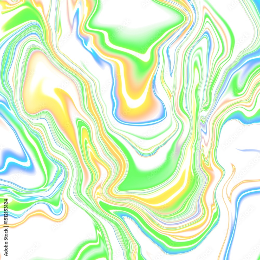 Obraz premium Bright abstract marble art in green, yellow, and blue hues. Fluid lines and soft gradients create a fresh, energetic background.