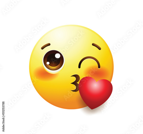 Kiss emoticon face vector illustration isolated. kiss emoji icon.