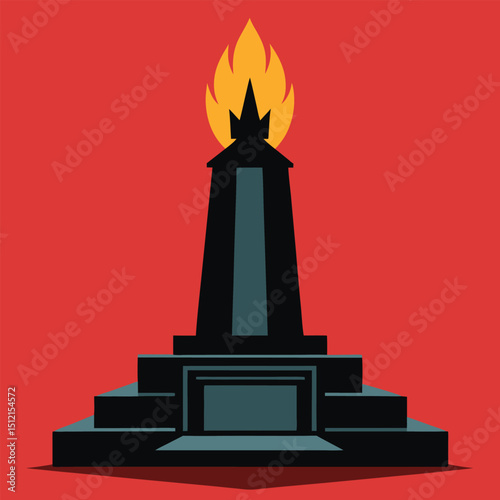 War Memorial with Eternal Flame Silhouette Vector Illustration photo