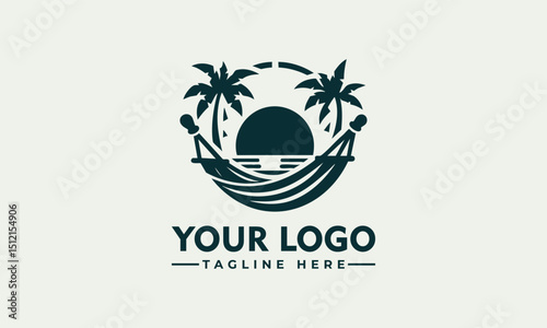 Traditional fabric hammock suspended by rope loops drawn in minimalistic hand-drawn style. Relaxation concept
