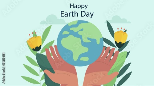 Earth Day Celebration With Leafy Hands Holding Planet