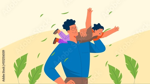 Father and Child Hugging in Nature Animated Scene
