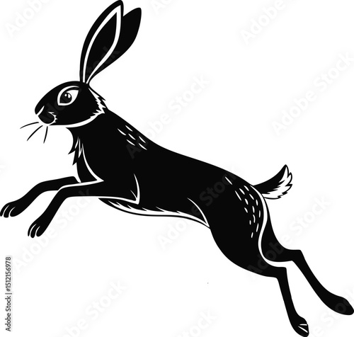 Dynamic black vector rabbit silhouette capturing motion and grace