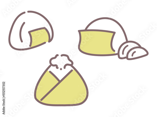 のりを巻いた手描きおにぎり３つセット