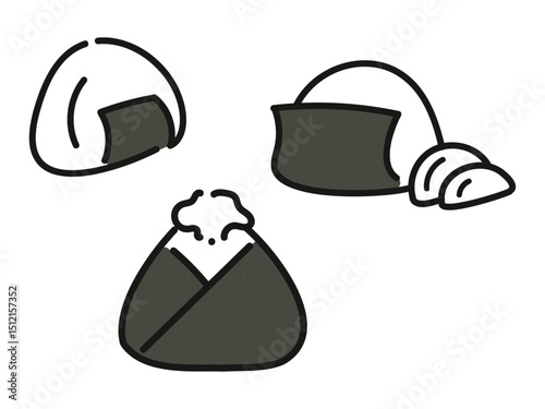 のりを巻いた手描きおにぎり３つセット