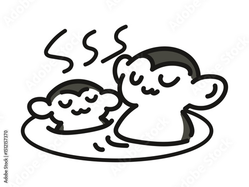 温泉につかってリラックスしているサル2匹