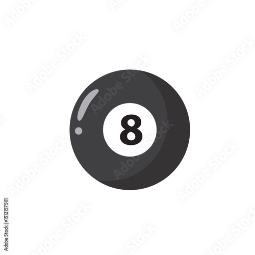 Billiard eight black ball with digit. Vector flat style icon