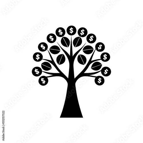creative details Outline silhouette Money tree with dollar signs icon vector illustration