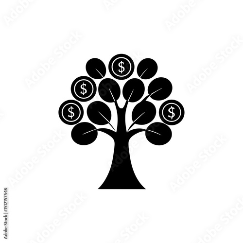 creative details Outline silhouette Money tree with dollar signs icon vector illustration