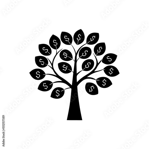 creative details Outline silhouette Money tree with dollar signs icon vector illustration