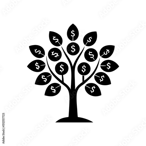 creative details Outline silhouette Money tree with dollar signs icon vector illustration