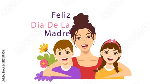 Feliz Dia De La Madre Greeting With Mom and Kids
