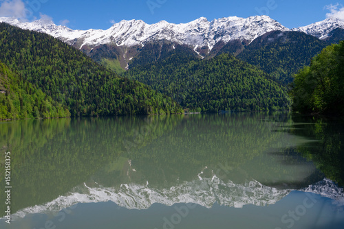 Mountain Ritsa lake on a sunny May day. Abkhazia