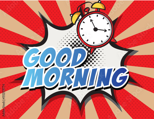 Lettering Good morning. Letters with  alarm clock. Hand drawn vector illustration isolated on white background.