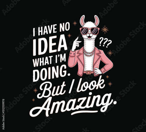 Llama In Pink Suit with Sunglasses and Jewelry on Transparent Background Design