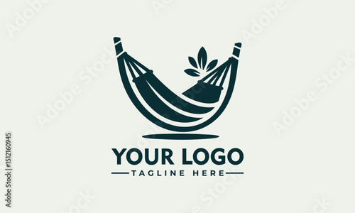 Traditional fabric hammock suspended by rope loops drawn in minimalistic hand-drawn style. Relaxation concept
