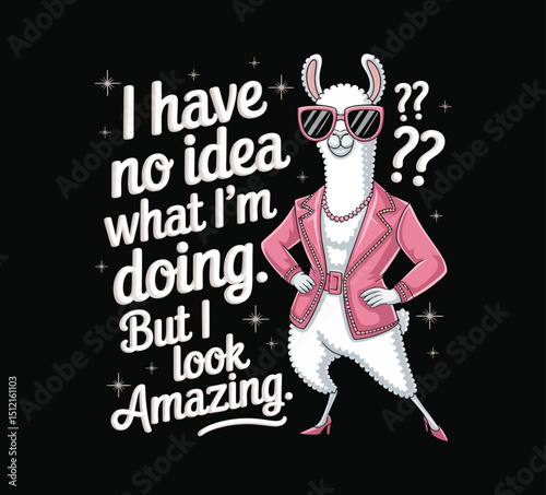Cartoon Llama with Sunglasses in Pink Blazer Illustration on Transparent Background