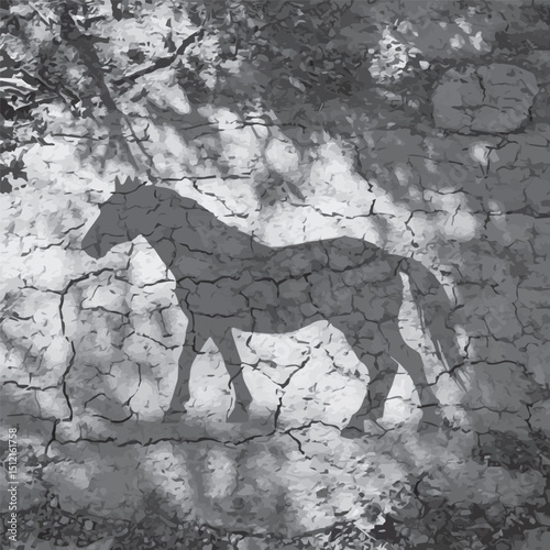 image of a horse's shadow on the ground, vector, graphics
