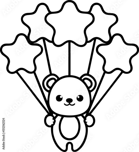 Cute Bear with Balloon Stars in a Fun and Playful Design for Children's Artwork