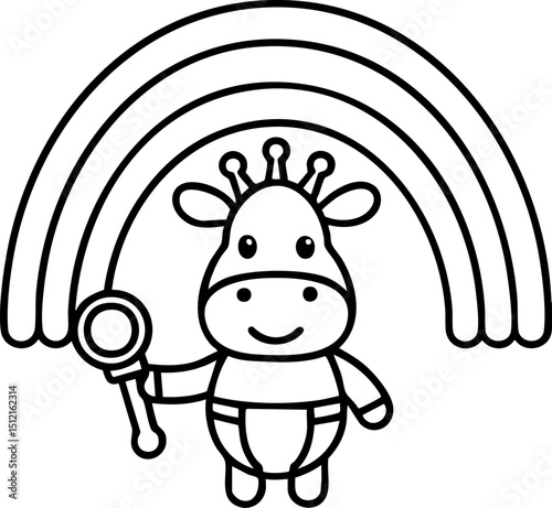 Cute cartoon animal holding a wand under colorful rainbow in a playful scene