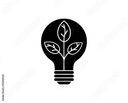 creative details Outline silhouette Light bulb with leaves symbolizing green energy and ecology for sustainable solutions icon vector illustration