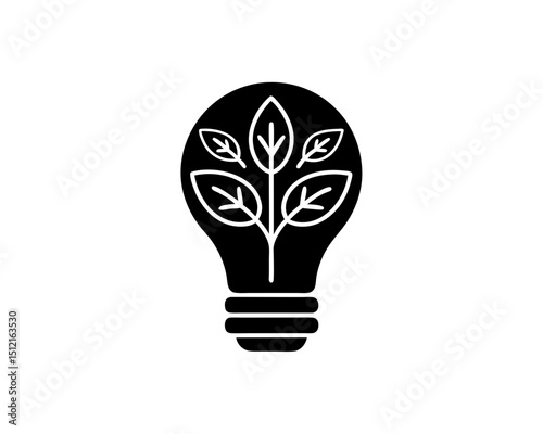 creative details Outline silhouette Light bulb with leaves symbolizing green energy and ecology for sustainable solutions icon vector illustration