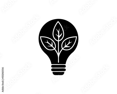 creative details Outline silhouette Light bulb with leaves symbolizing green energy and ecology for sustainable solutions icon vector illustration