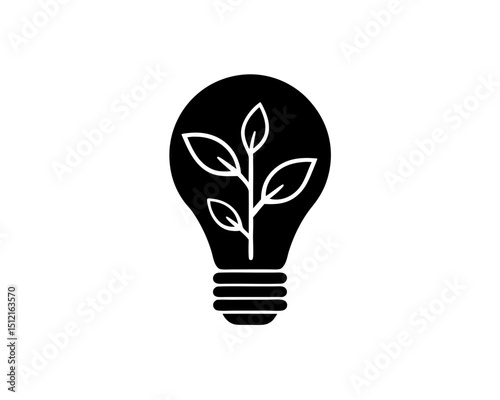 creative details Outline silhouette Light bulb with leaves symbolizing green energy and ecology for sustainable solutions icon vector illustration