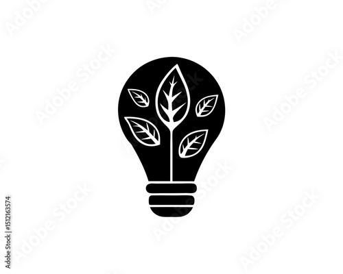 creative details Outline silhouette Light bulb with leaves symbolizing green energy and ecology for sustainable solutions icon vector illustration