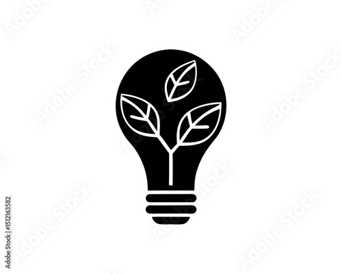 creative details Outline silhouette Light bulb with leaves symbolizing green energy and ecology for sustainable solutions icon vector illustration