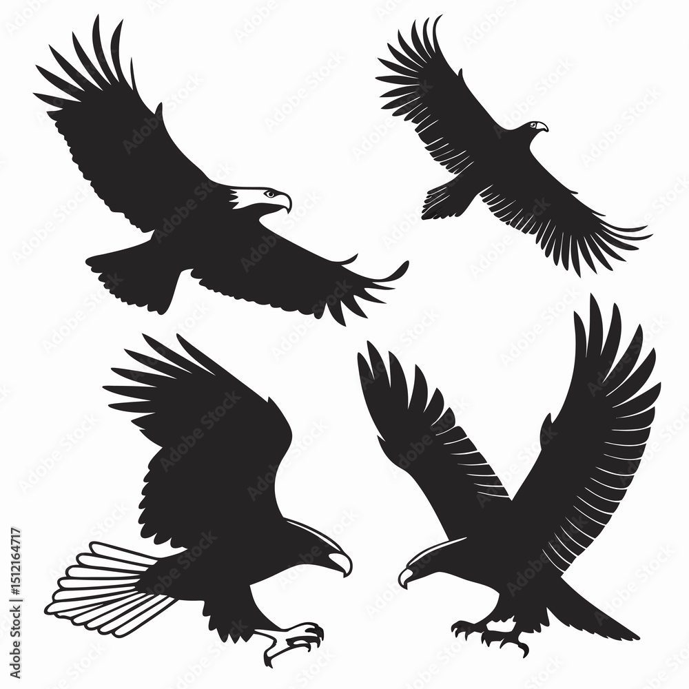 Fototapeta premium Stylized bird of prey silhouette in black, combining elegance and power in flat icon design.