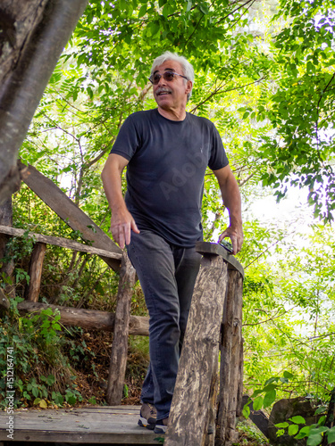 old man spending time in the forest