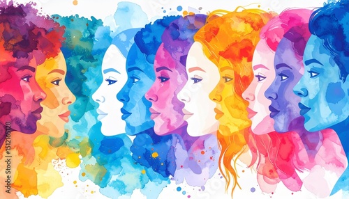Watercolor diverse women profile - perfect for editorial use