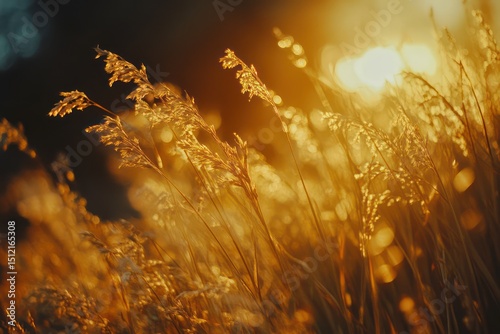 Golden wheat stalks swaying in summer sunlight
