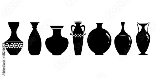 vase silhouette set, Ideal for interior design, art decor, elegant visuals. vase vector collection, diverse vase designs, ancient, ceramic, potter, amphora.