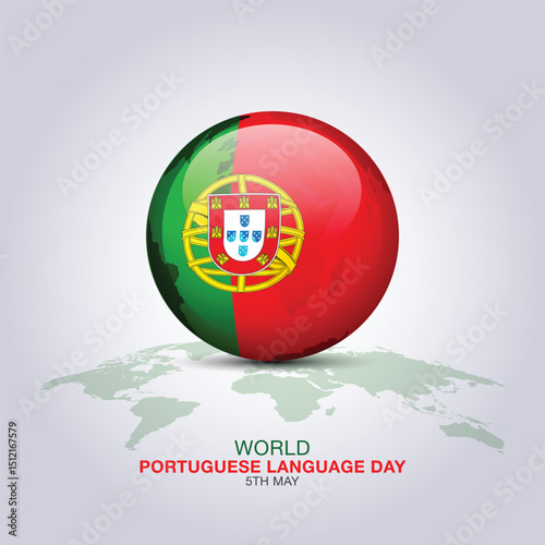 World Portuguese Language Day. 5th May Portuguese Language Celebration Day social media cover with earth globe, Books in red, green color, Portuguese Flags and Map.