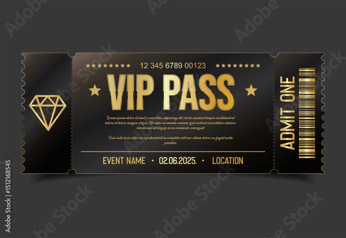 Gold VIP pass Concert, party or festival design template admit design template 