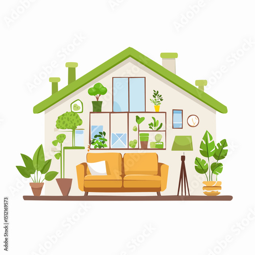 Eco-Friendly Home Interior Design Illustrated Vector of Sustainable Living