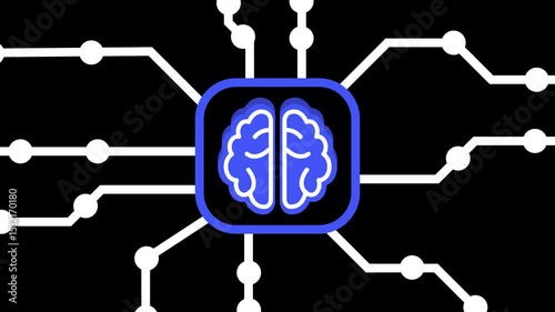 Artificial Intelligence Brain with Data Circuit Connections, digital circuit board of neural network structures.