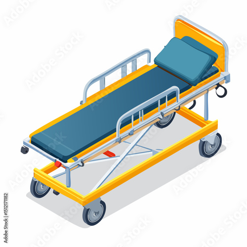 Isometric Vector Illustration Extended Ambulance Stretcher with Safety Belts