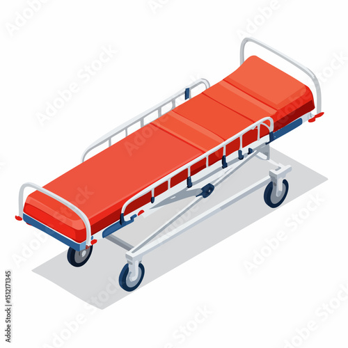 Isometric Vector Illustration Emergency Stretcher, Medical Transport, Hospital Equipment