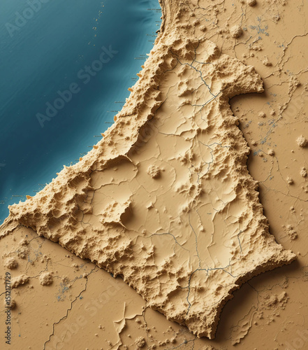 Topographic vector map of Algeria with sand texture shading.