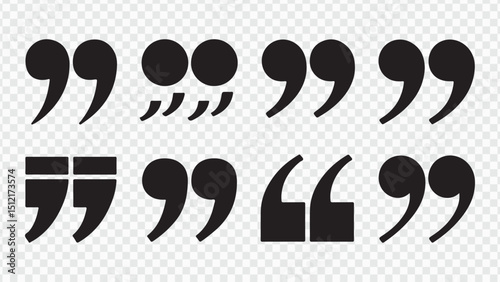 Black and white abstract quotation mark symbol vector illustration set