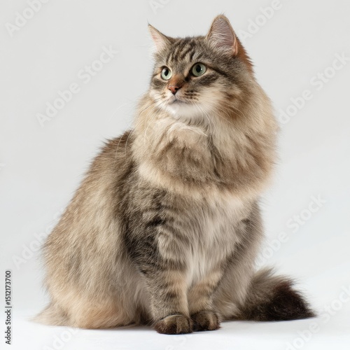Long-Haired Cymric Cat Sitting Gracefully on a White Background