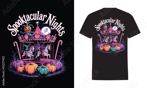 Spooktacular nights halloween carousel t-shirt design