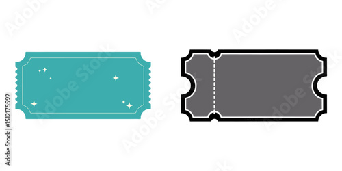 Vector set. Vintage paper admit one and ticket samples icon, Ticket vector icon, Ticket for event or program access, Old cinema ticket vector illustration,  Ticket icon set, Movie show ticket vector.