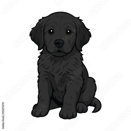 Black puppy vector illustration sitting pose