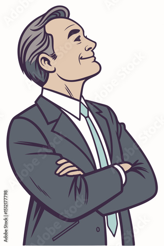 Good-looking middle-aged businessman with arms crossed isolated in white background